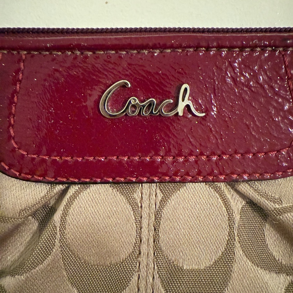 Coach Beige and Burgundy Wristlet - Picture 3 of 8